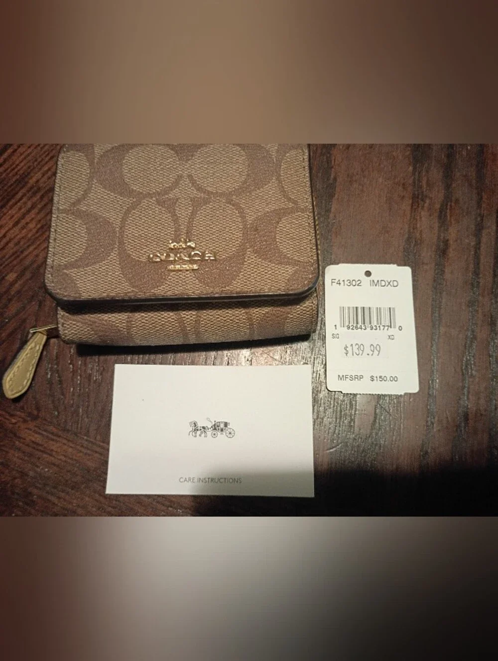 Coach Small Signature Zip Wallet in Light Brown/Tan
